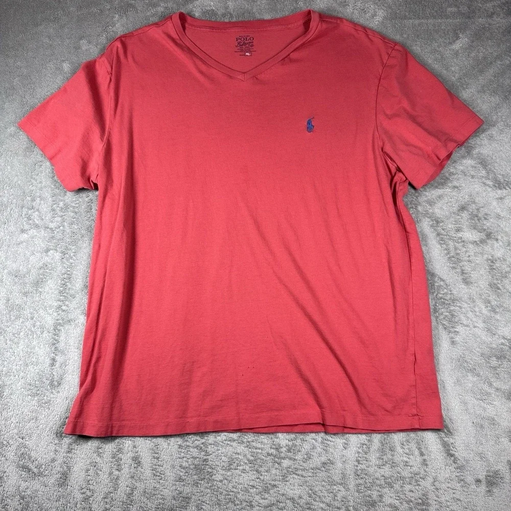 Polo Ralph Lauren Pink Salmon‎ V Neck T Shirt Mens XL Short Sleeve Cotton